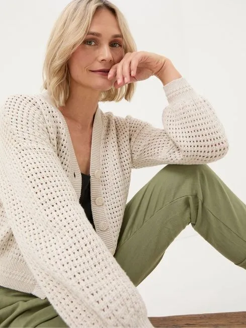 Women Fatface Knitwear Annie Natural Button Through Cardigan Women Fatface Knitwear Annie Natural Button Through Cardigan