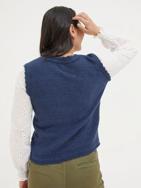 Women Fatface Knitwear Blue Winona 2In1 Knitted Jumper