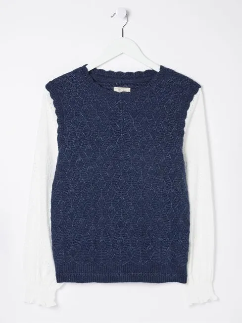 Women Fatface Knitwear Blue Winona 2In1 Knitted Jumper