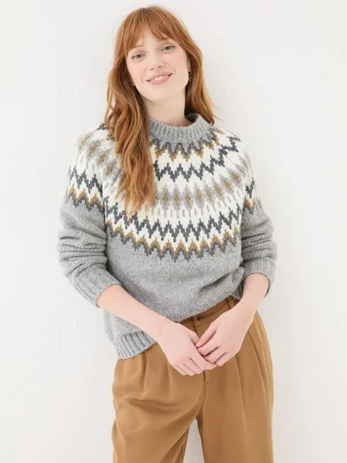 Women Fatface Knitwear Cassie Grey Grey Fair Isle Jumper