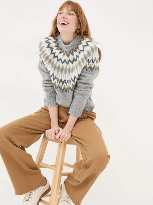 Women Fatface Knitwear Cassie Grey Grey Fair Isle Jumper Women Fatface Knitwear Cassie Grey Grey Fair Isle Jumper