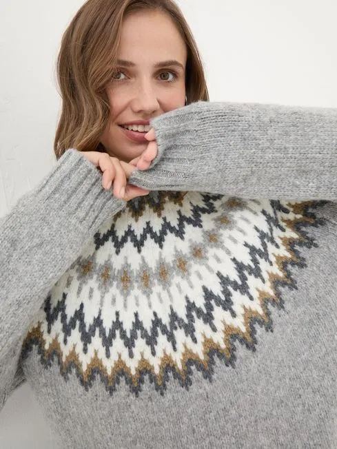 Women Fatface Knitwear Cassie Grey Grey Fair Isle Jumper Women Fatface Knitwear Cassie Grey Grey Fair Isle Jumper