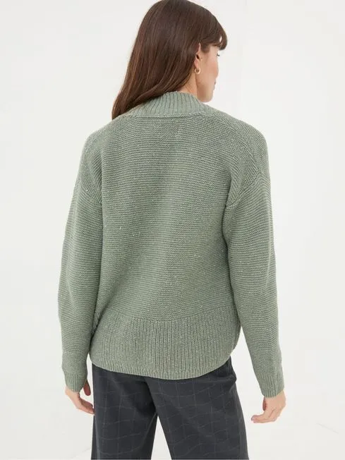 Women Fatface Knitwear Clara Khaki Green Cotton Cardigan