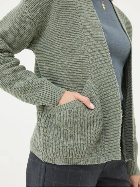 Women Fatface Knitwear Clara Khaki Green Cotton Cardigan