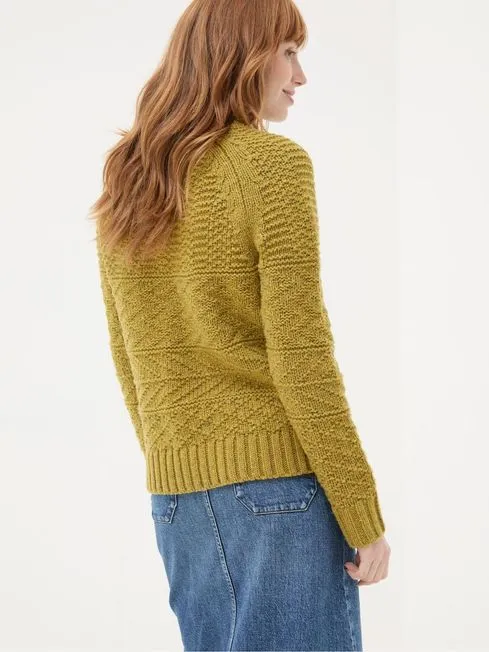 Women Fatface Knitwear Green Texture Cable Jumper