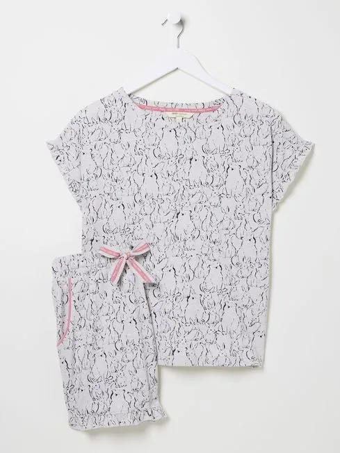 Women Fatface Loungewear Grey Rabbit 100 Cotton Pyjama Shorts Set Women Fatface Loungewear Grey Rabbit 100 Cotton Pyjama Shorts Set
