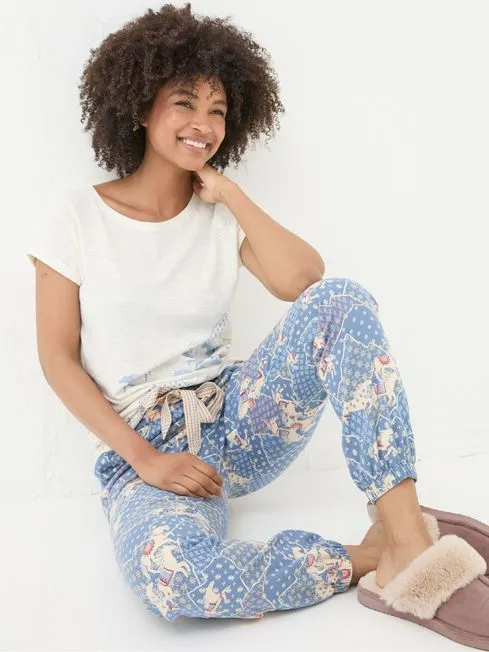 Women Fatface Loungewear Horse Print Cream Graphic Pyjama Top