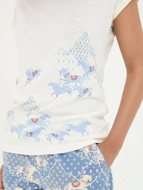 Women Fatface Loungewear Horse Print Cream Graphic Pyjama Top Women Fatface Loungewear Horse Print Cream Graphic Pyjama Top