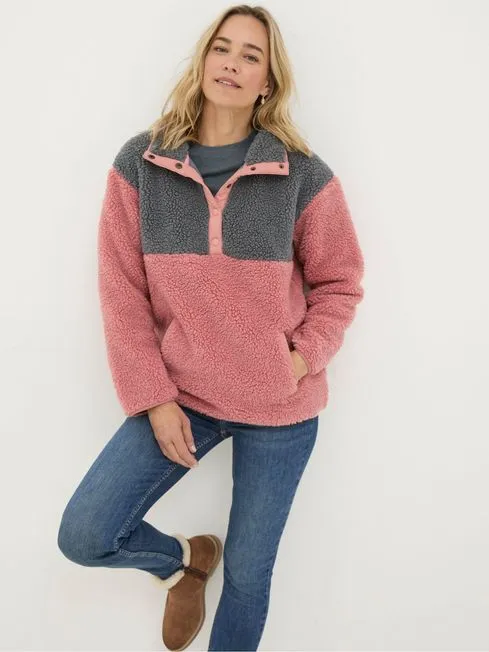 Women Fatface Loungewear Multi Colourblock Half Neck Fleece