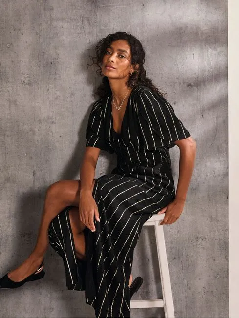 Women Fatface Maxi Dresses Iris Black Metallic Maxi Dress