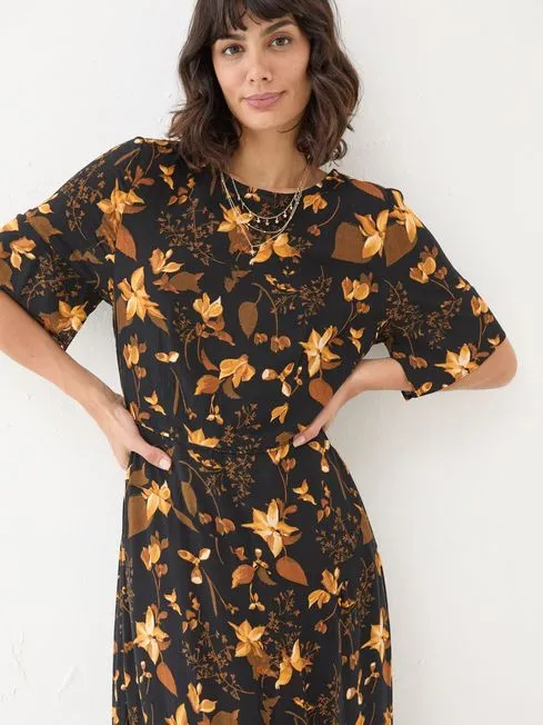 Women Fatface Midi Dresses Black Winona Floral Dress Women Fatface Midi Dresses Black Winona Floral Dress