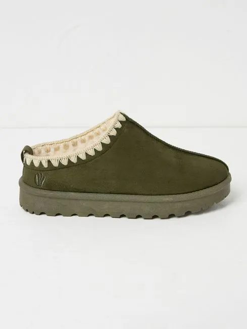 Women Fatface Pajamas and Nightwear Lyra Khaki Green Mule Slippers