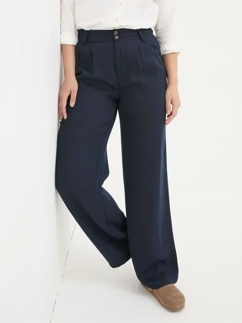 Women Fatface Pants and Leggings Navy Ginger Wide Leg Drape Trousers