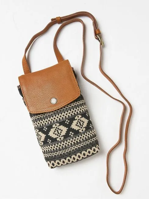 Women Fatface Phone Bags Evie Black Woven Phone Bag