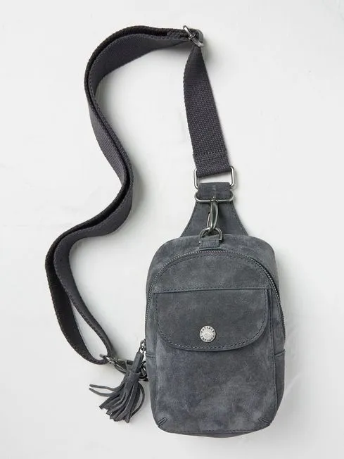 Women Fatface Phone Bags Grey Suede Belt Bag
