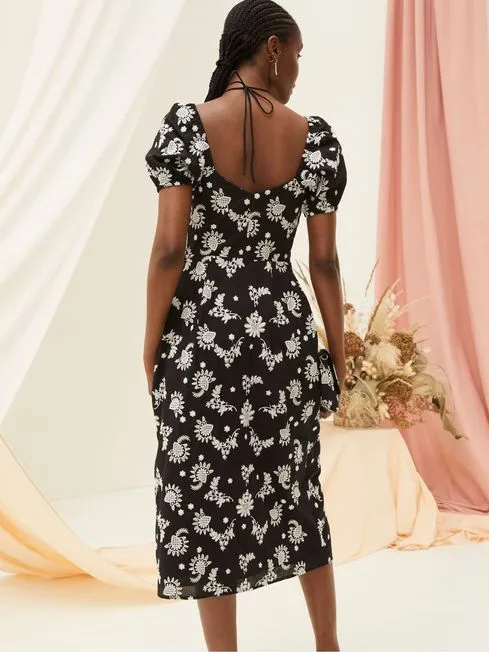 Women Fatface Printed Dresses Black Lotus Embroidered Midi Dress Women Fatface Printed Dresses Black Lotus Embroidered Midi Dress