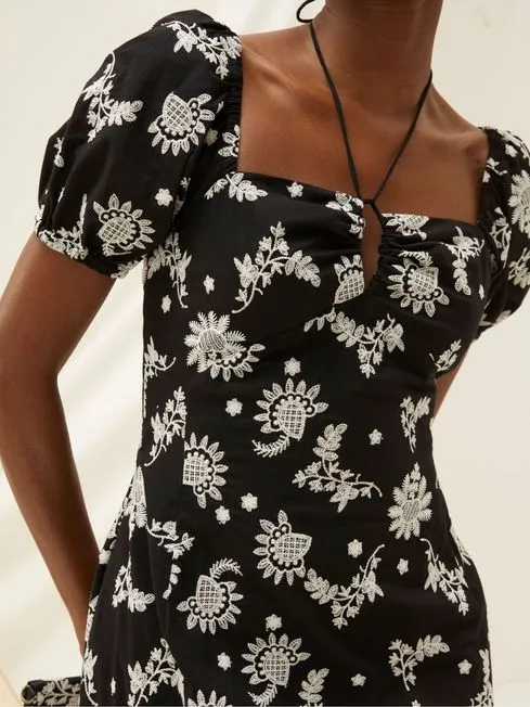 Women Fatface Printed Dresses Black Lotus Embroidered Midi Dress Women Fatface Printed Dresses Black Lotus Embroidered Midi Dress