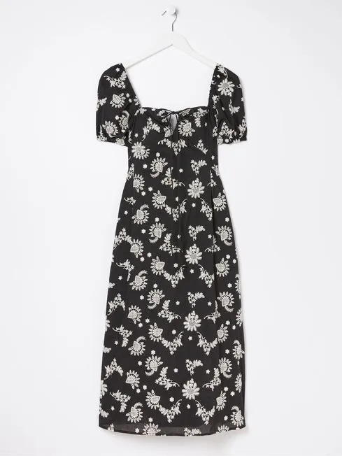 Women Fatface Printed Dresses Black Lotus Embroidered Midi Dress Women Fatface Printed Dresses Black Lotus Embroidered Midi Dress