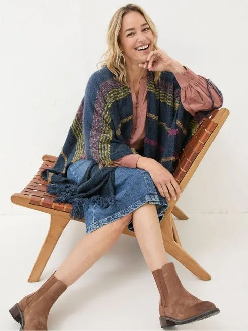 Women Fatface Scarves Navy Stripe Boucle Cape Scarf Women Fatface Scarves Navy Stripe Boucle Cape Scarf