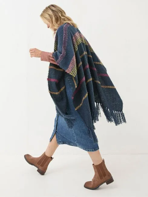 Women Fatface Scarves Navy Stripe Boucle Cape Scarf Women Fatface Scarves Navy Stripe Boucle Cape Scarf