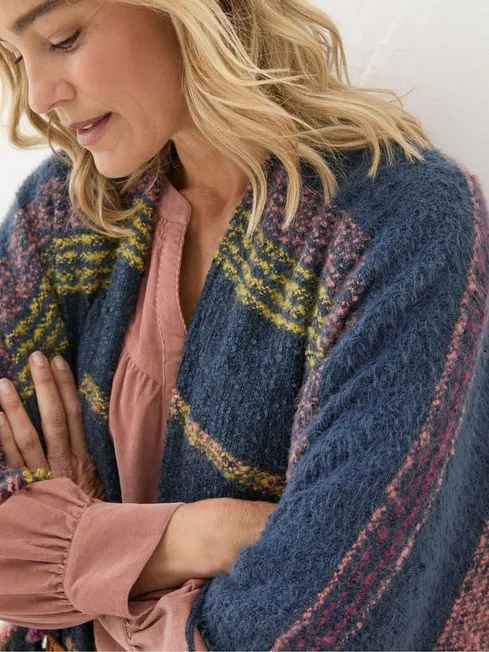Women Fatface Scarves Navy Stripe Boucle Cape Scarf Women Fatface Scarves Navy Stripe Boucle Cape Scarf