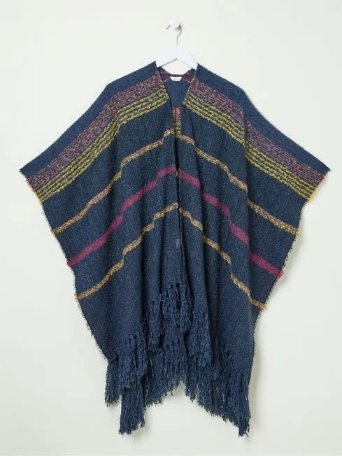 Women Fatface Scarves Navy Stripe Boucle Cape Scarf Women Fatface Scarves Navy Stripe Boucle Cape Scarf