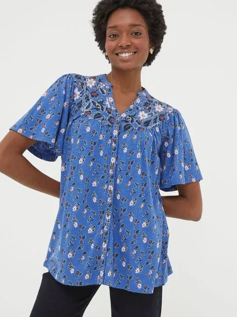 Women Fatface Shirts and Blouses Blue Polly Layered Floral Top