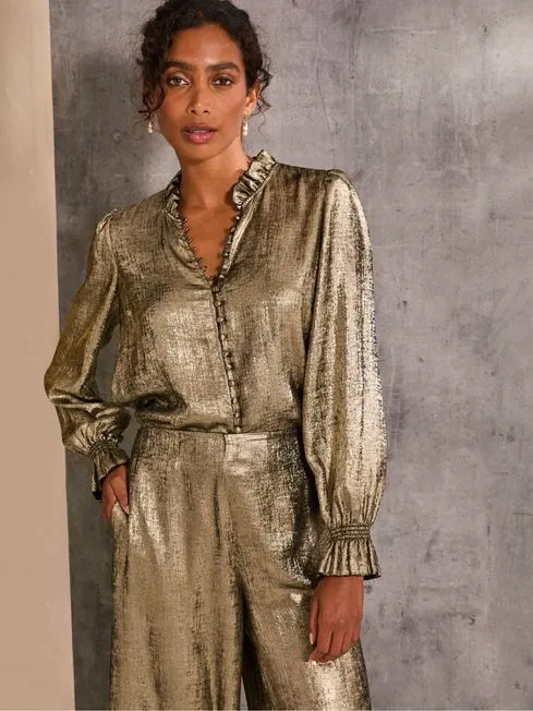 Women Fatface Shirts and Blouses Bria Gold Bria Metallic Blouse