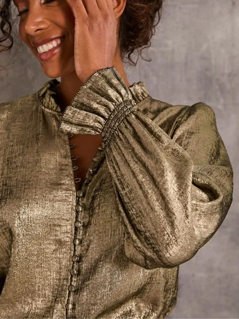 Women Fatface Shirts and Blouses Bria Gold Bria Metallic Blouse