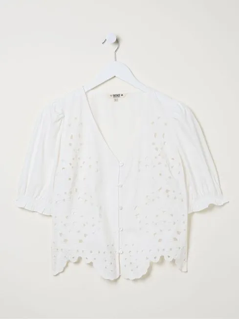 Women Fatface Shirts and Blouses Celeste Natural Broderie Blouse
