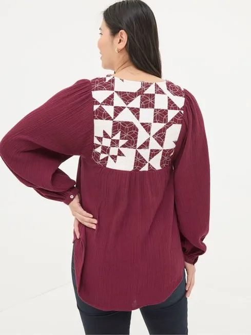 Women Fatface Shirts and Blouses Helena Dark Red Patchwork Blouse