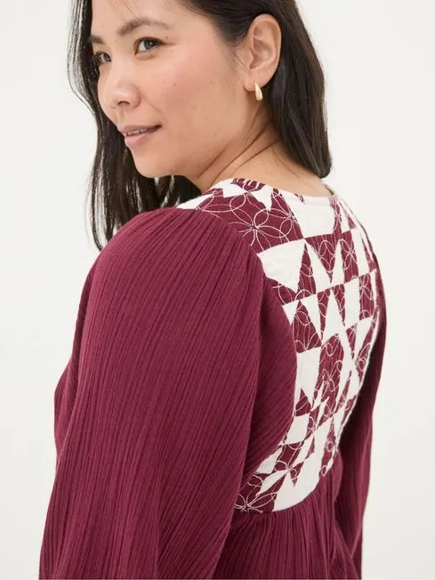 Women Fatface Shirts and Blouses Helena Dark Red Patchwork Blouse