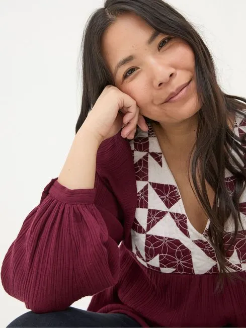 Women Fatface Shirts and Blouses Helena Dark Red Patchwork Blouse
