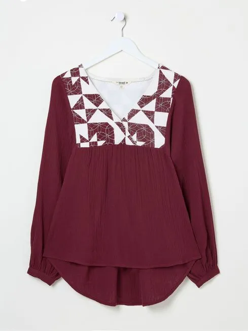 Women Fatface Shirts and Blouses Helena Dark Red Patchwork Blouse