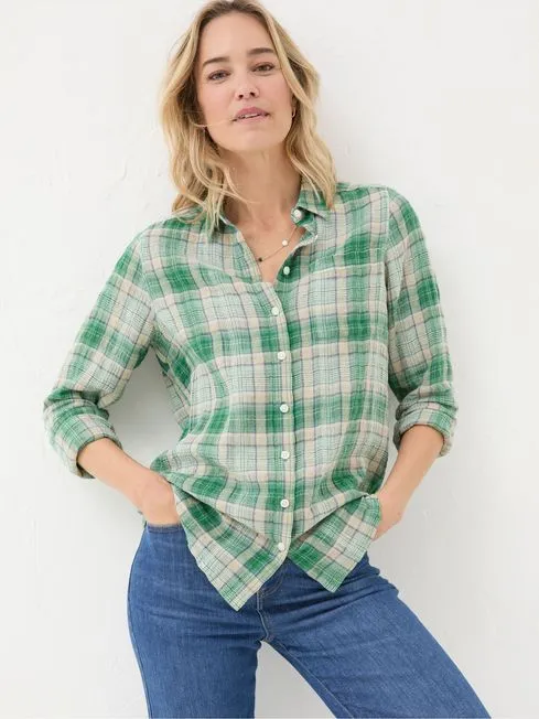 Women Fatface Shirts and Blouses Olivia Green Waffle Check Shirt
