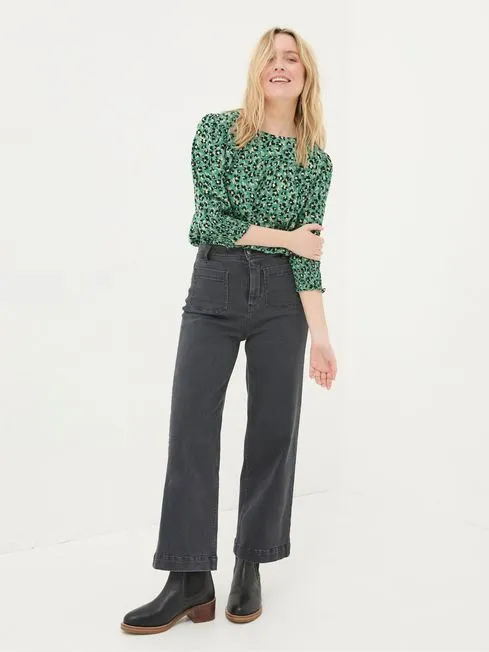 Women Fatface Shirts and Blouses Shelley Emerald Green Floral Marks Blouse