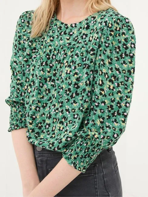 Women Fatface Shirts and Blouses Shelley Emerald Green Floral Marks Blouse