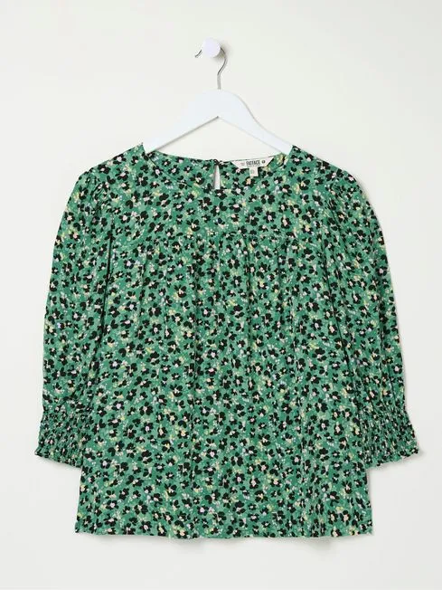 Women Fatface Shirts and Blouses Shelley Emerald Green Floral Marks Blouse