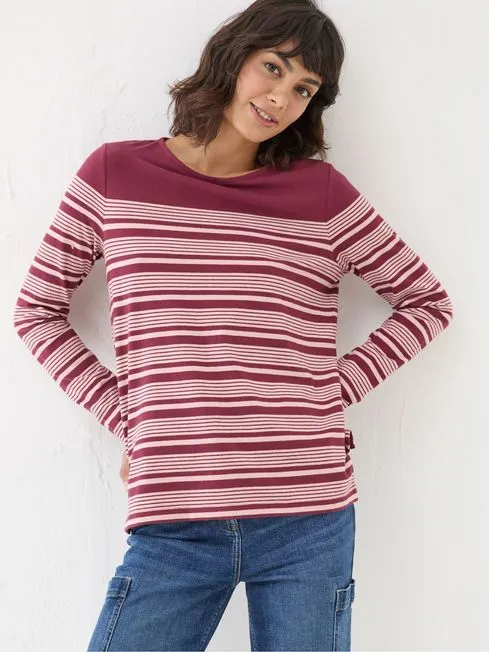 Women Fatface Tops and TShirts Bex Red Stripe Button Back Top