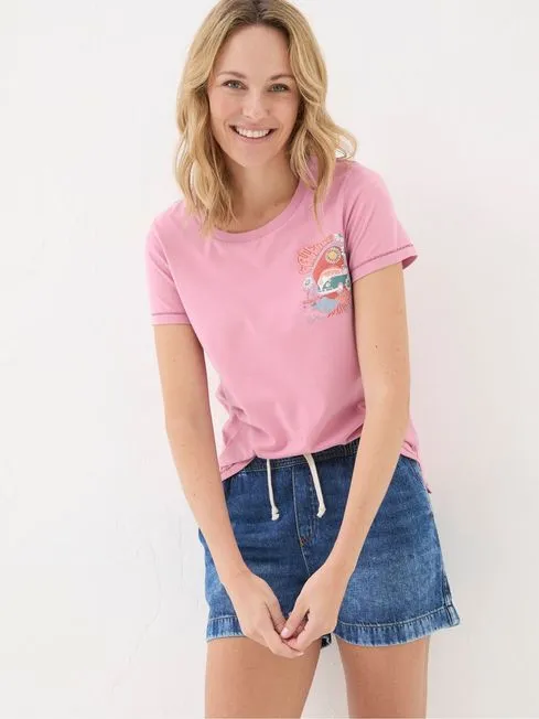 Women Fatface Tops and TShirts VW Pink Flower Power 100 Cotton TShirt