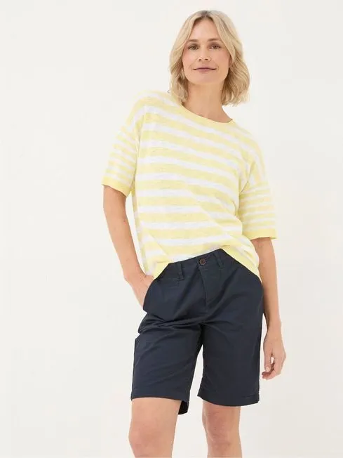 Women Fatface Tops and TShirts Yellow Sorbet Linen Stripe Knit TShirt