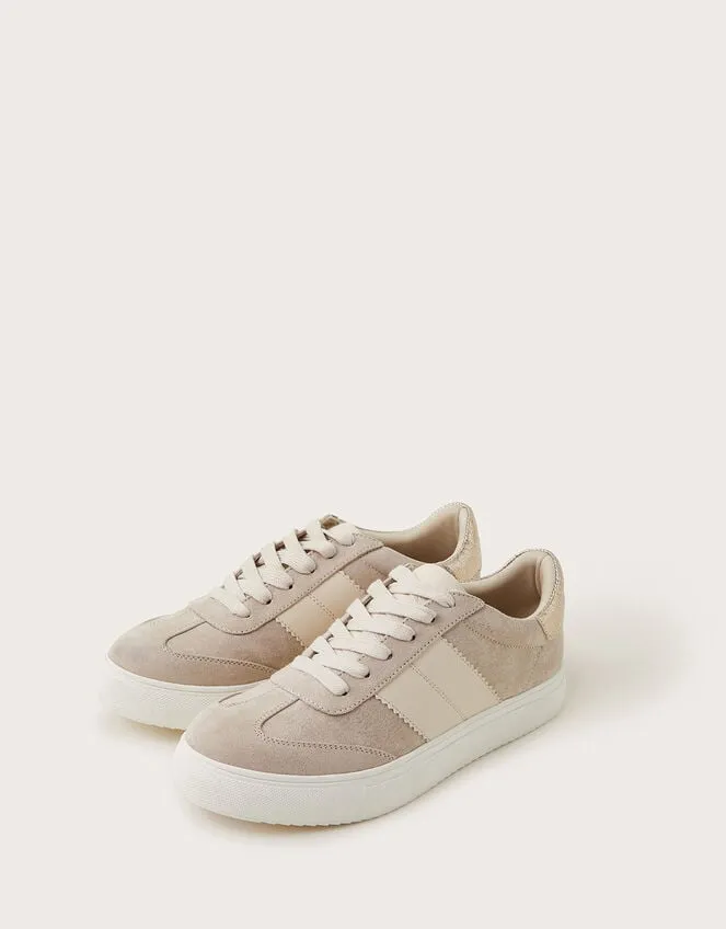 Women Faux Suede Trainers Natural Monsoon Flats