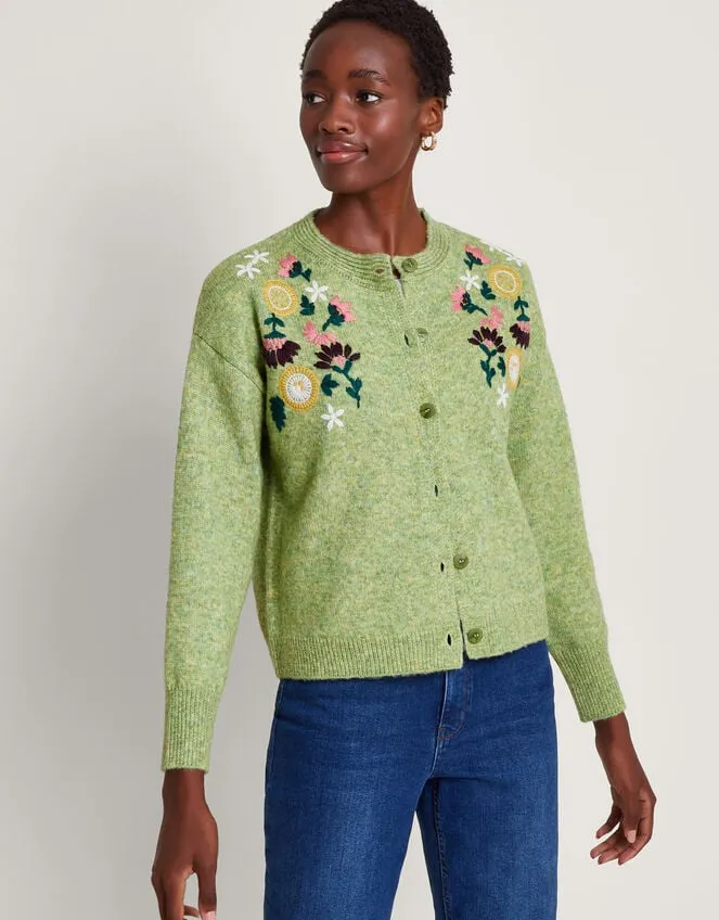 Women Fay Floral Embroidered Cardigan Green Monsoon Knitwear