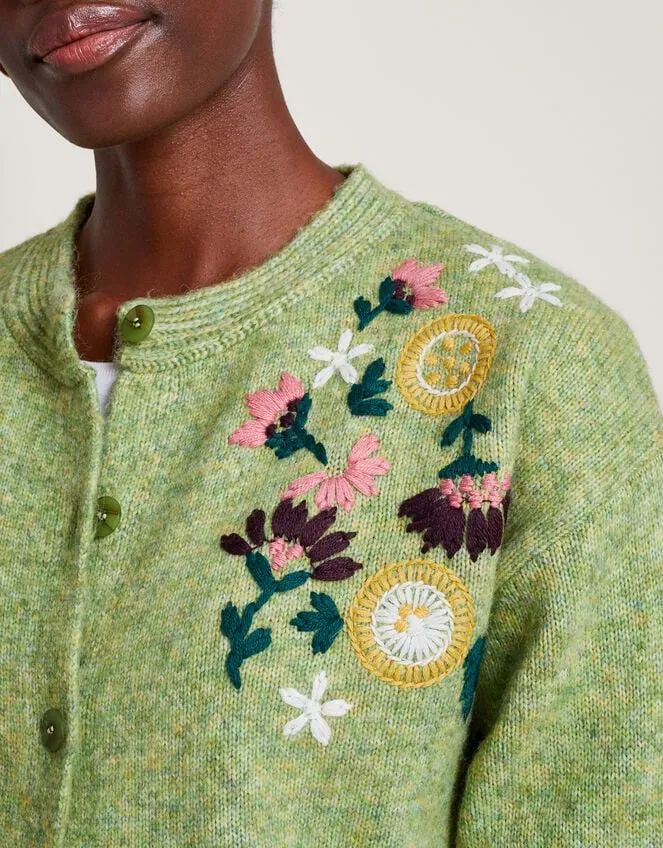 Women Fay Floral Embroidered Cardigan Green Monsoon Knitwear