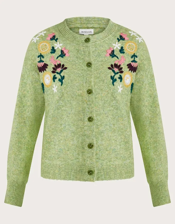 Women Fay Floral Embroidered Cardigan Green Monsoon Knitwear