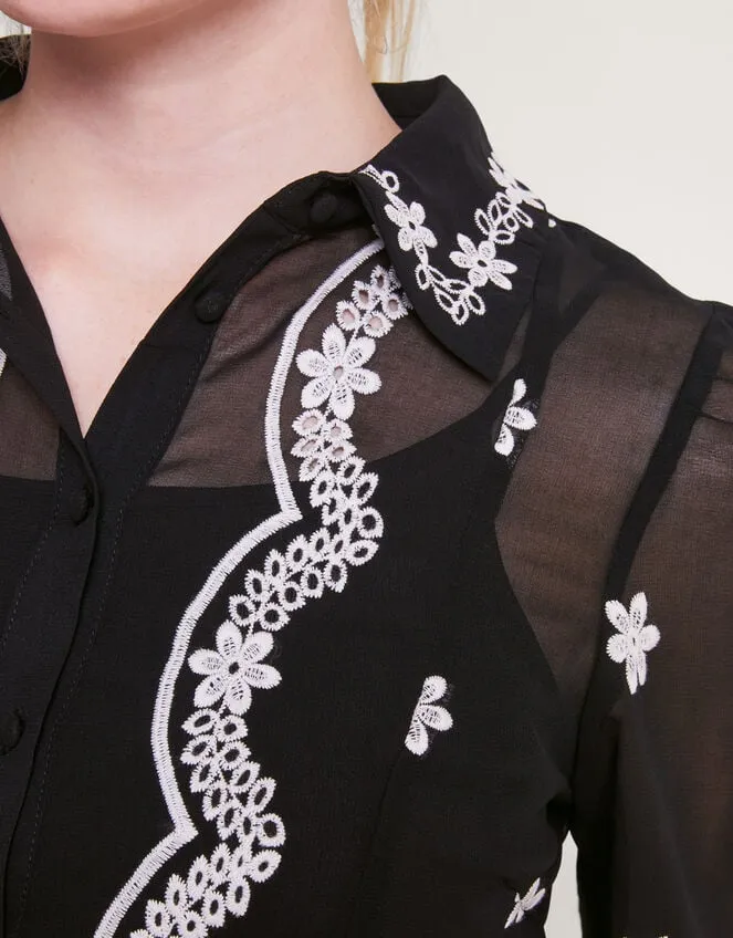 Women Fiori Embroidered Blouse Black Monsoon Tops and Blouses