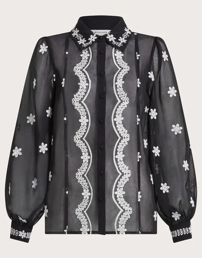 Women Fiori Embroidered Blouse Black Monsoon Tops and Blouses