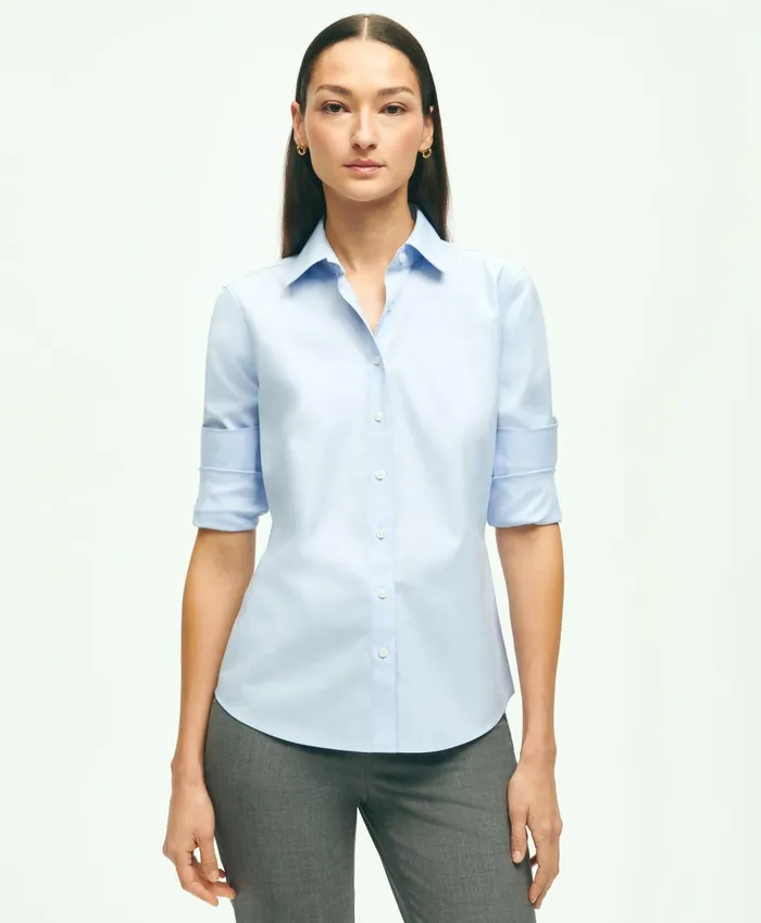 Women Fitted NonIron Stretch Supima Cotton Dress Shirt Light Blue Brooks Brothers Blouses and Shirts Women Fitted NonIron Stretch Supima Cotton Dress Shirt Light Blue Brooks Brothers Blouses and Shirts