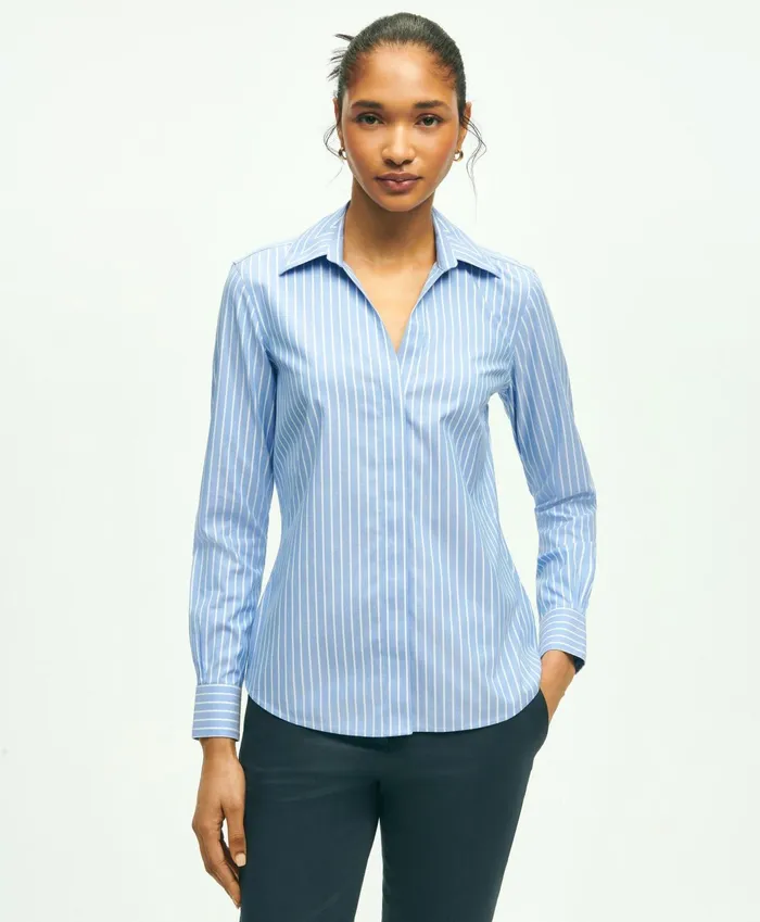 Women Fitted Stretch Supima Cotton NonIron Striped Dress Shirt Blue Multi Brooks Brothers Blouses and Shirts Women Fitted Stretch Supima Cotton NonIron Striped Dress Shirt Blue Multi Brooks Brothers Blouses and Shirts