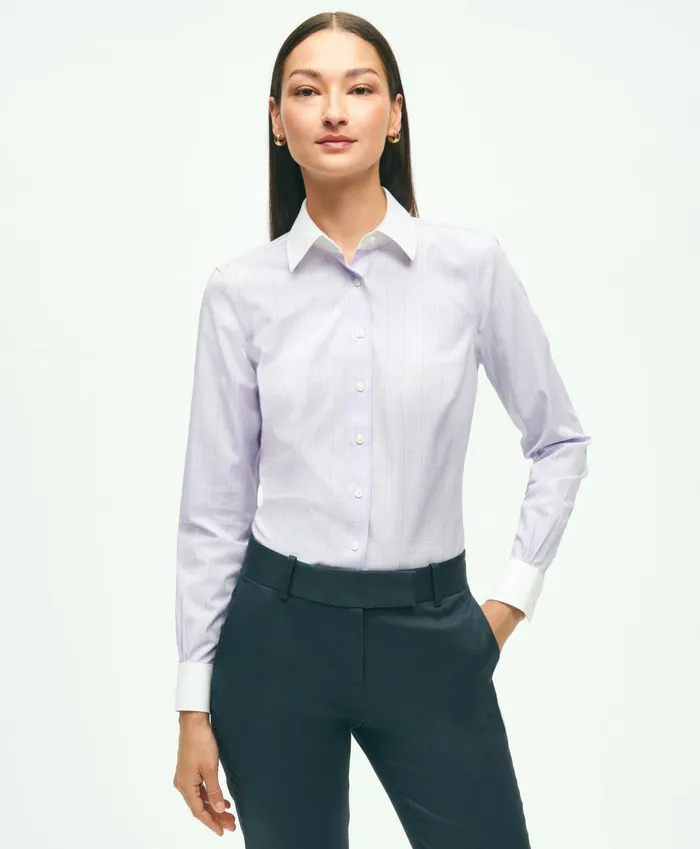 Women Fitted Stretch Supima Cotton NonIron Striped Dress Shirt Lavenderwhite Brooks Brothers Blouses and Shirts Women Fitted Stretch Supima Cotton NonIron Striped Dress Shirt Lavenderwhite Brooks Brothers Blouses and Shirts